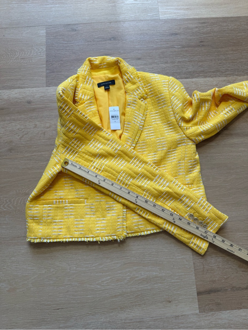 Ann Taylor Bright Yellow Cropped Tweed Blazer - Picture 5 of 10